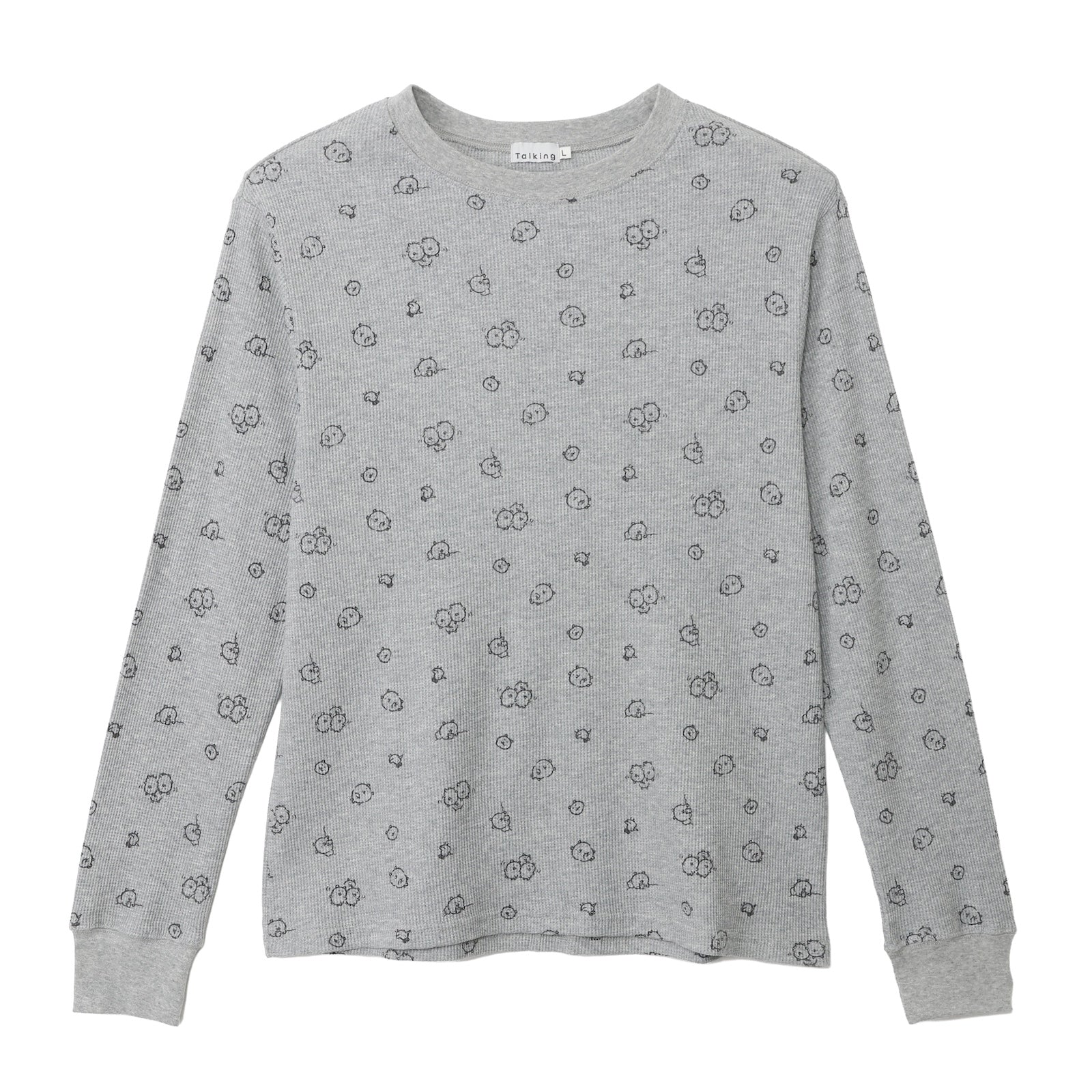 ナガノキャラクターズ ワッフル長袖Tシャツ 思いを馳せる グレー