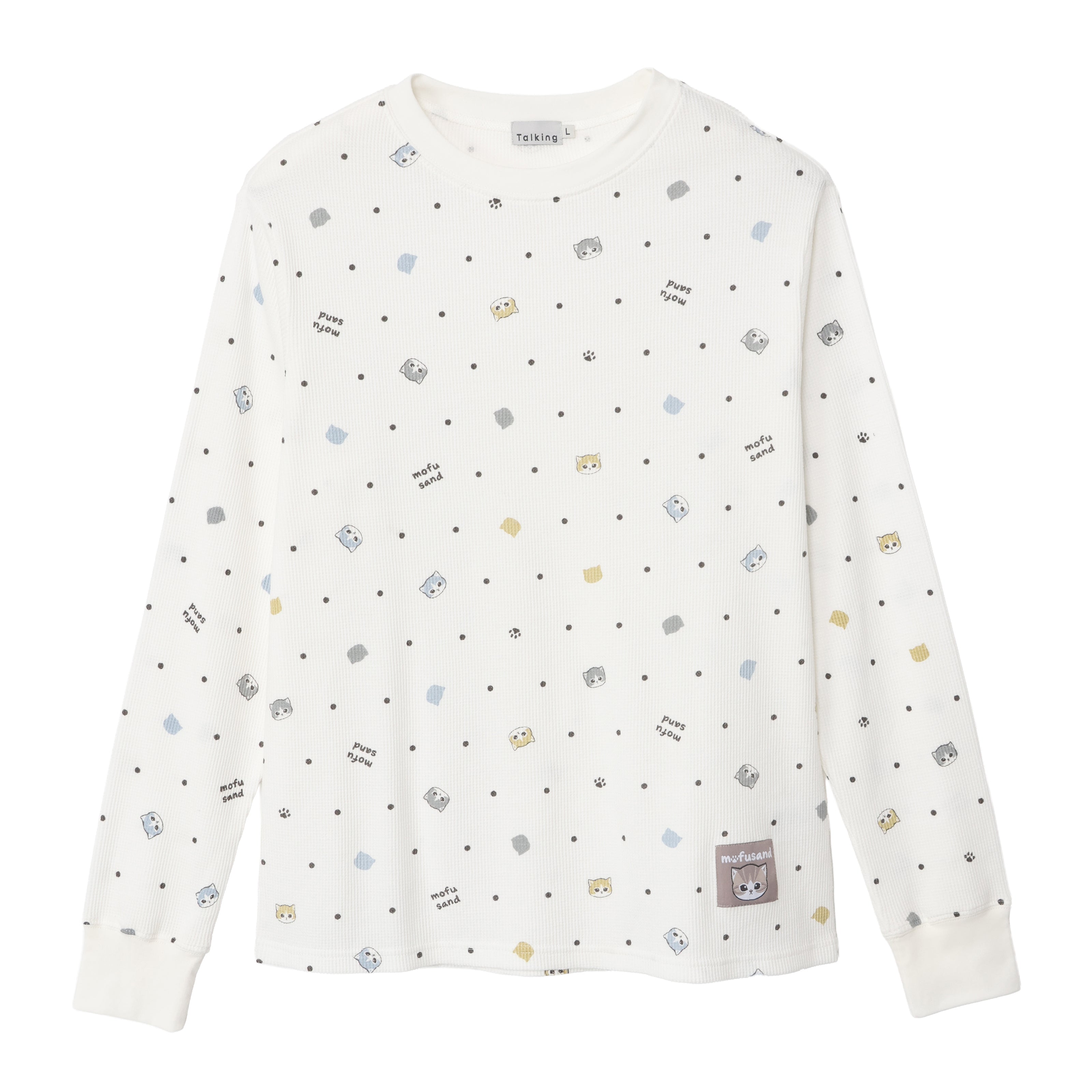 mofusand ワッフル長袖Tシャツ ドット柄 ホワイト
