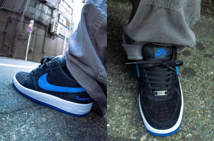 Instant Skateboards × Nike SB Air Force 1 Low SE "Black/Game Royal/White" (with Heel Logo)